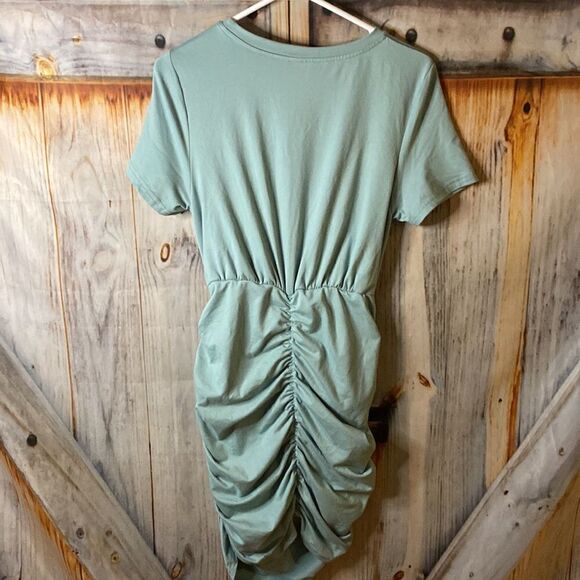 Shein Curve Cottony Ruched Dress Mint Green 0XL - Picture 3 of 3